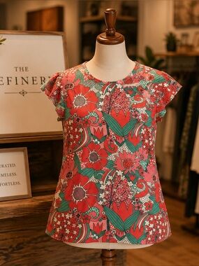 BLUE PLATYPUS - Coral and Teal Blouse short sleeve top NWT